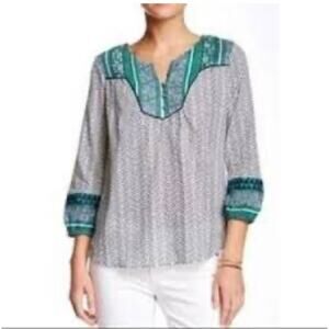 Lucky Brand Patterned V Neck Blouse Size Small
